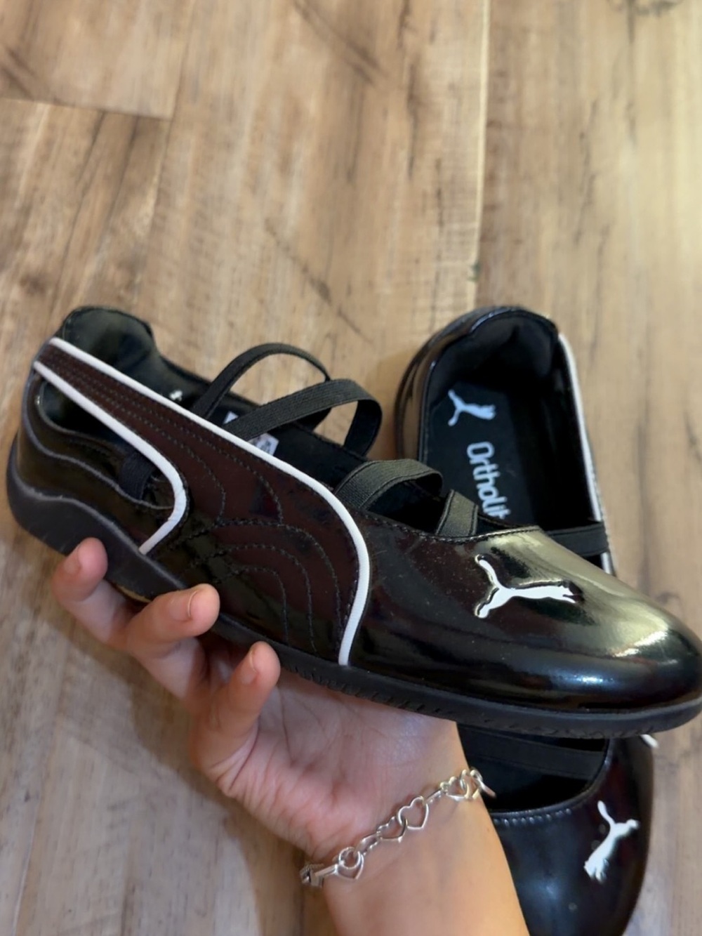 Puma Black Patent Mary Jane Shoes with White Trim